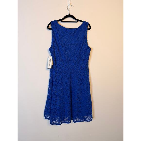 Perceptions New York Lace Fit & Flare Cobalt Blue Lace Dress Size L - Picture 4 of 7